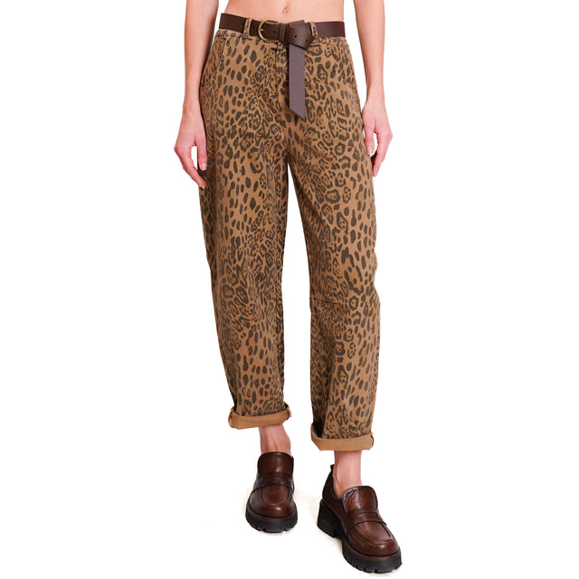 Motel-Pantalone animalier elastico dietro - beige/nero