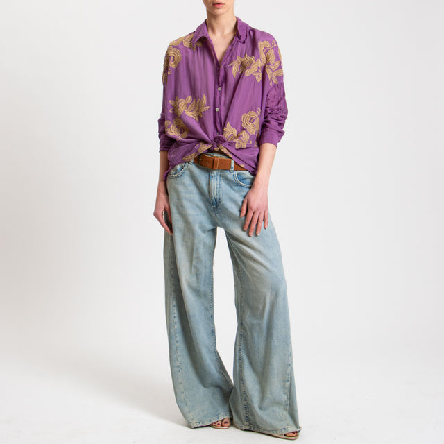 Motel-Camicia misto seta con ricami - bouganville/biscotto