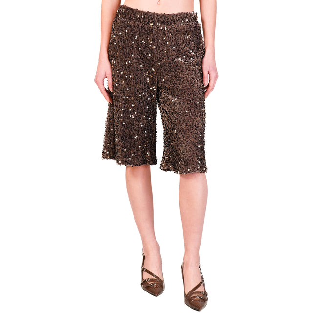 Motel-Bermuda with sequins elastic waist - dark brown