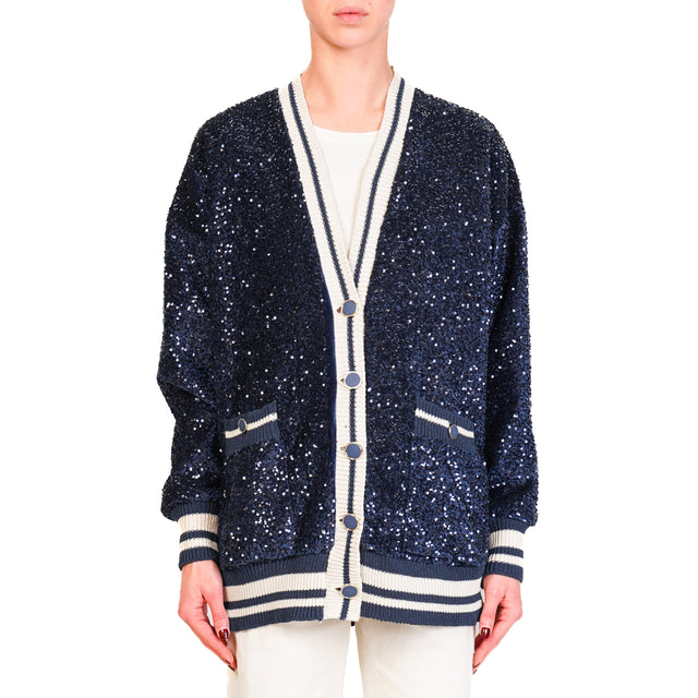 Motel-Cardigan paillettes bordi in maglia - blu