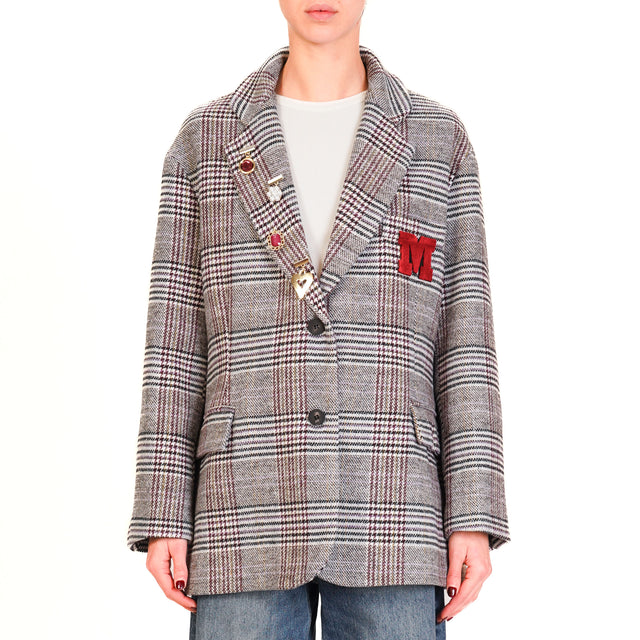 Motel-Prince of Wales Jacket with Pins - Milk/Wine/Black