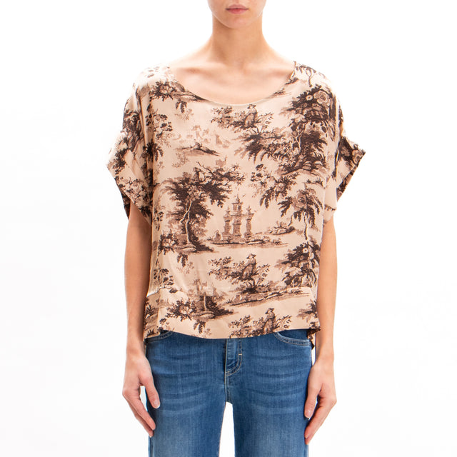 Motel-Blusa fantasia in satin manica scesa - champagne