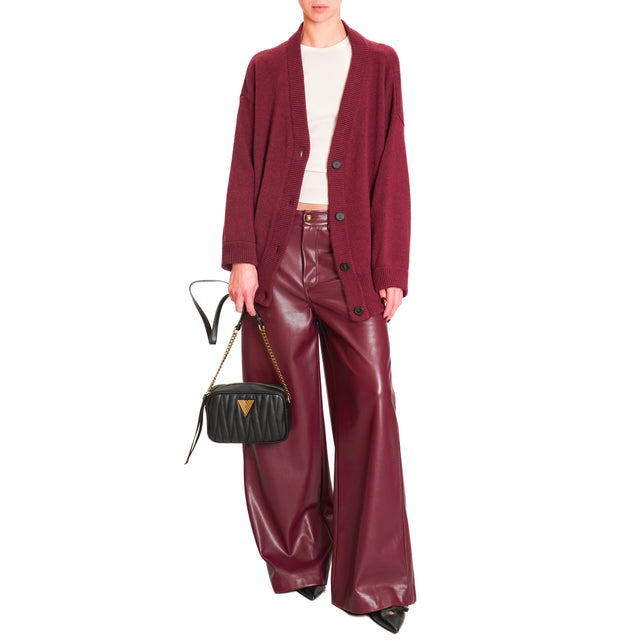 Motel-Wide leg imitation leather trousers - Bordeaux