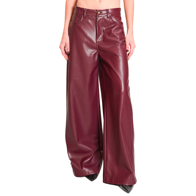 Motel-Wide leg imitation leather trousers - Bordeaux