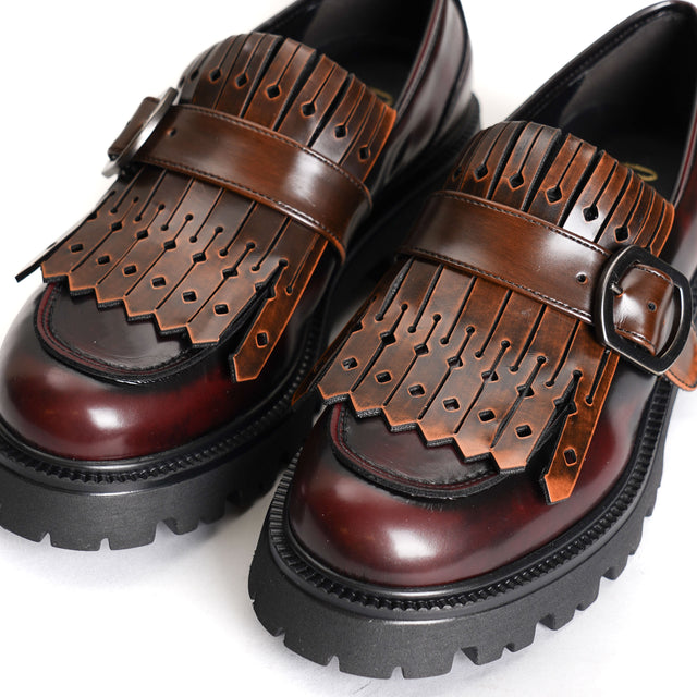 Ovye'-Two-tone naplak mocassin with fringes - burgundy/leather