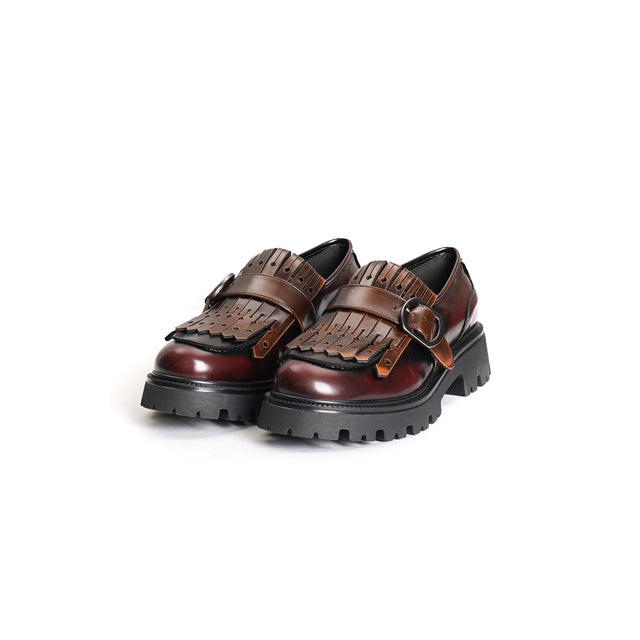 Ovye'-Two-tone naplak mocassin with fringes - burgundy/leather