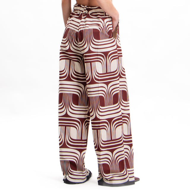 Dixie-Pantalone fantasia optical elastico dietro - burro/burgundy