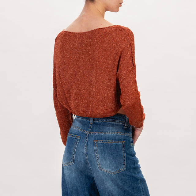 Zeroassoluto-Maglia crop scollo v in lurex - rame