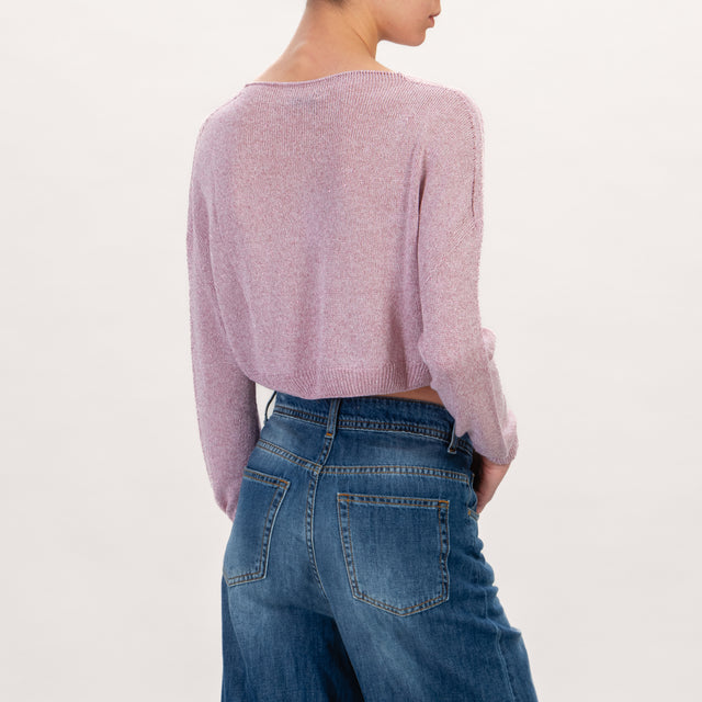 Zeroassoluto-Maglia crop scollo v in lurex - rosa