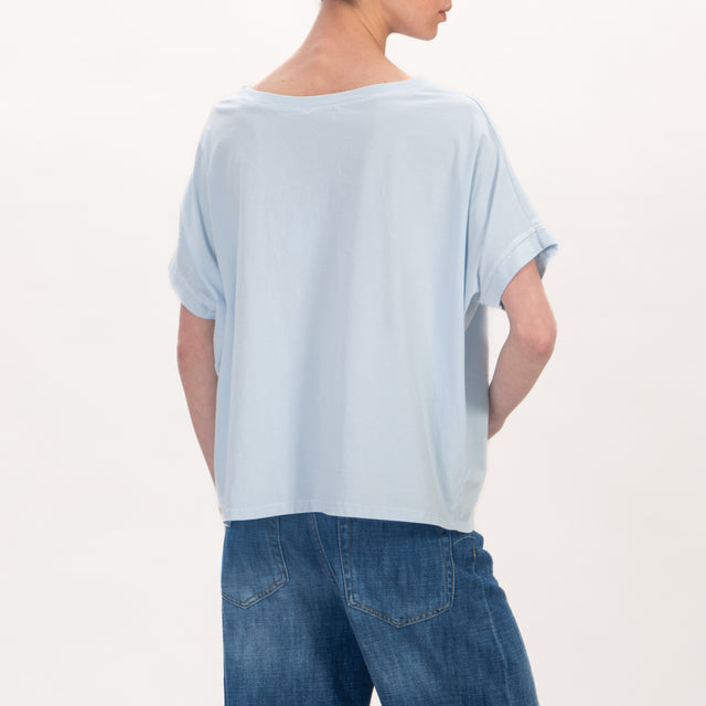 Zeroassoluto-T-shirt scatola in cotone stone wash - cielo