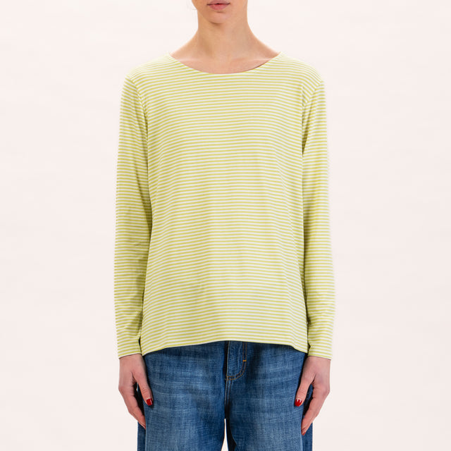 Zeroassoluto-T-shirt a righe in jersey - latte/pistacchio