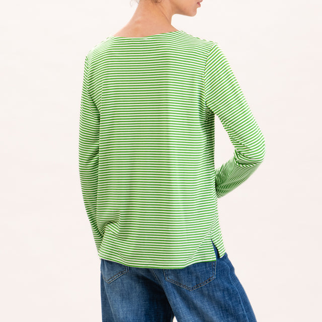 Zeroassoluto-T-shirt a righe in jersey - latte/verde