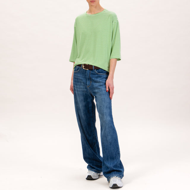 Zeroassoluto-T-shirt righe in jersey manica 3/4 - latte/verde