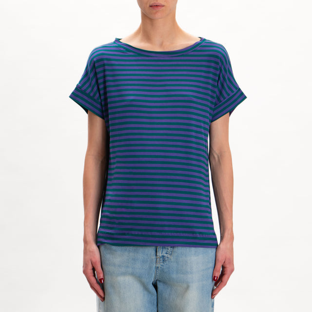 Zeroassoluto-T-shirt jersey scatola a righe - verde/viola