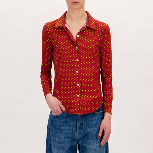 Zeroassoluto-Camicia CHARLY jersey pois - rust/pistacchio