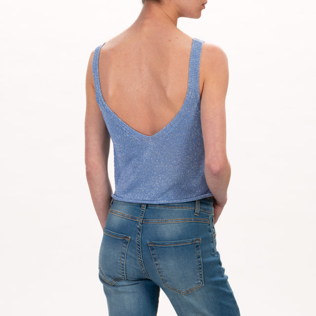 Zeroassoluto-Top crop con bretelle in lurex - azzurro