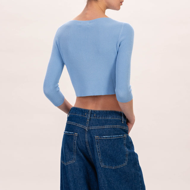 Zeroassoluto-Maglia crop a costine - azzurro