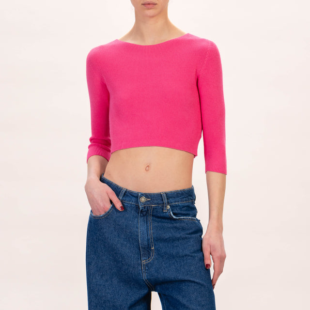 Zeroassoluto-Maglia crop a costine - fucsia