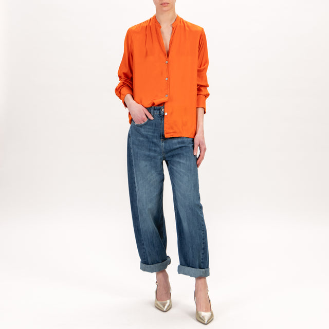 Zeroassoluto-Camicia LEA collo coreana in satin - orange