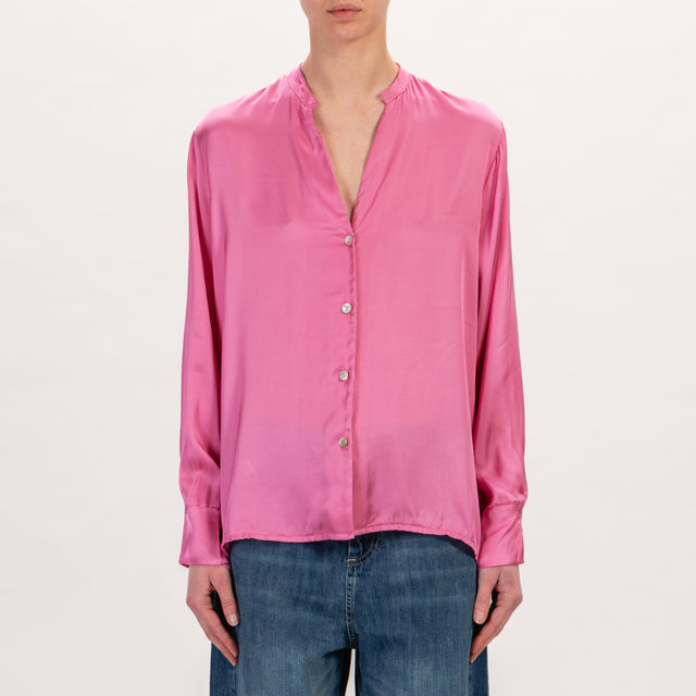 Zeroassoluto-Camicia LEA collo coreana in satin - pink pepper