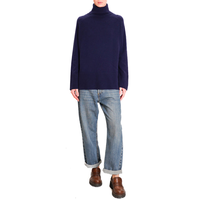 Souvenir-100% wool fitted collar wool sweater - blue