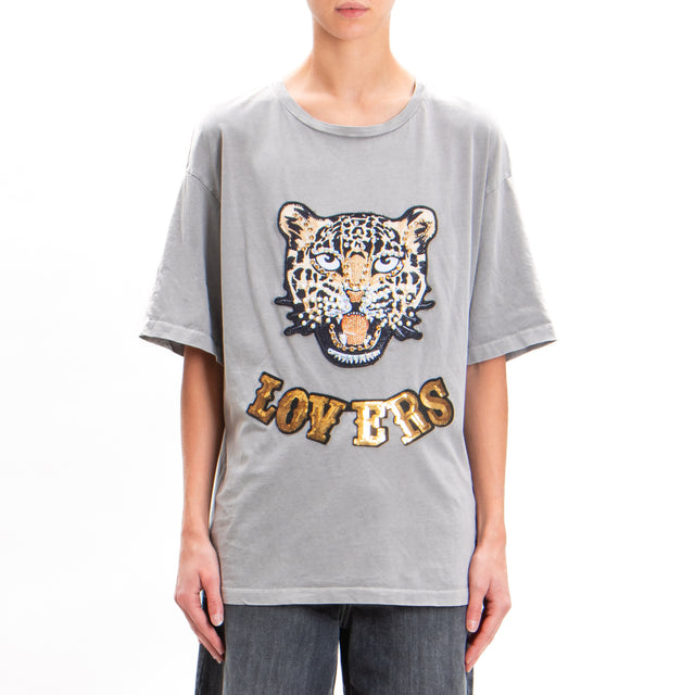 Souvenir-T-shirt tigre lovers con applicazioni - grigio