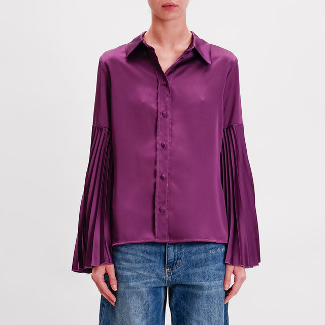 Souvenir-Camicia manica ampia plissé in satin - melanzana