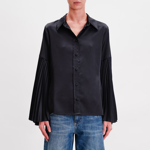 Souvenir-Camicia manica ampia plissé in satin - nero