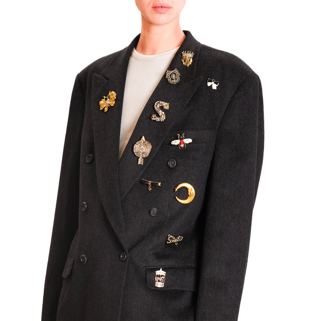 Souvenir-Double-breasted jacket with pins - black