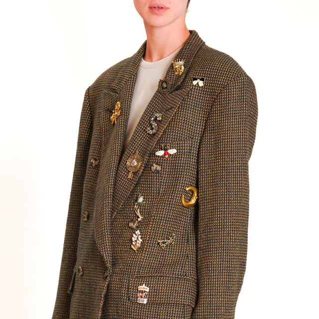 Souvenir-Oversized houndstooth jacket with pins - green/mustard