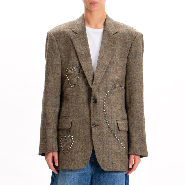 Souvenir-Giacca oversize applicazione borchie - tweed beige