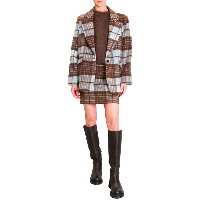 Souvenir-Blend Wool Check Jacket - Dark Brown/Light Blue