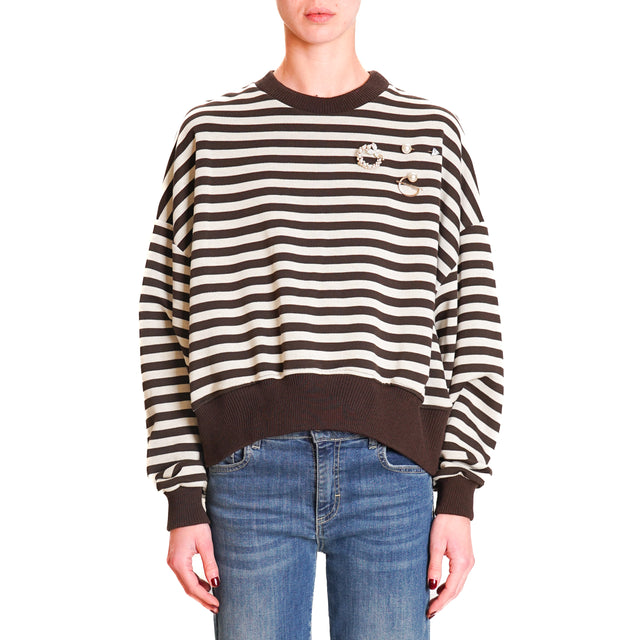 Souvenir-Striped Sweatshirt with Pins - Dark Brown/Chalk