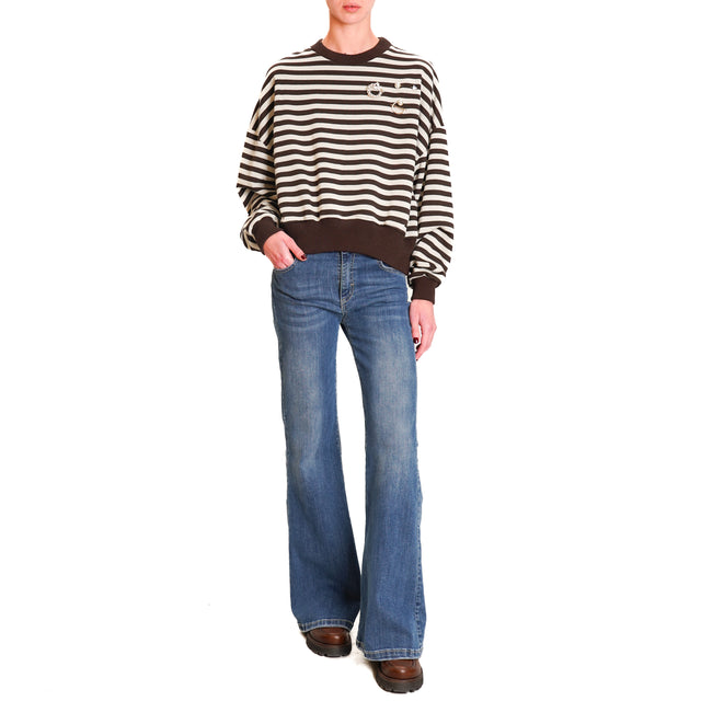 Souvenir-Striped Sweatshirt with Pins - Dark Brown/Chalk