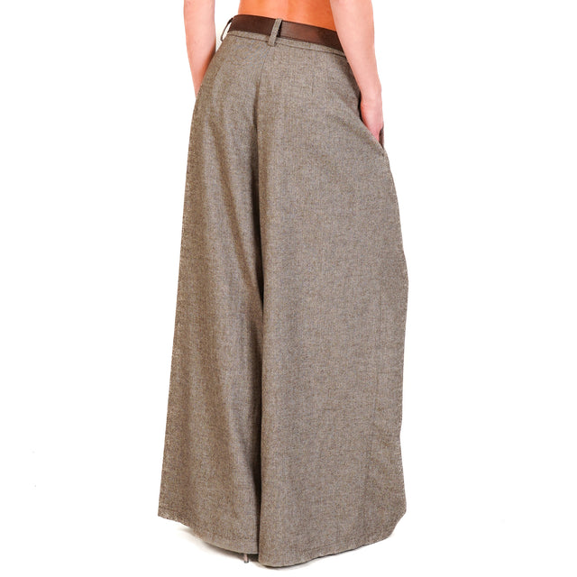 Souvenir-Pantalone spinato wide leg con pinces - moro