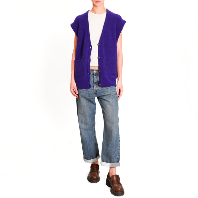 Souvenir-3 Button Knitted Vest Wool Blend - Purple