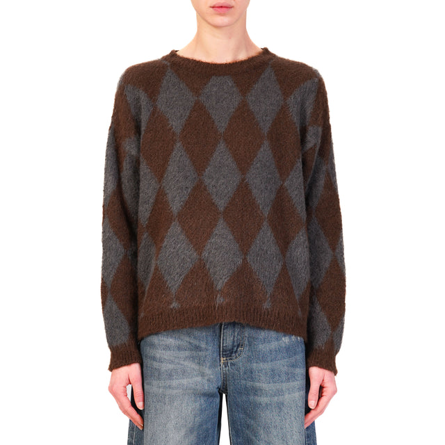 Souvenir-Mohair sweater with diamond pattern - chocolate/grey