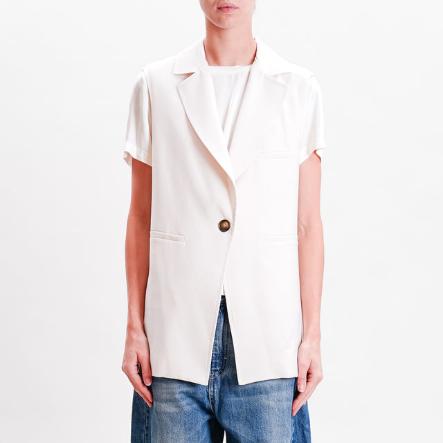 Souvenir-1 Button Vest with Back Slit - Cream