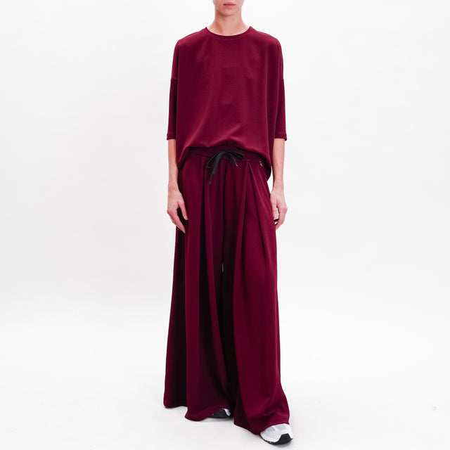 Souvenir-Pantalone wide leg coulisse con pinces - bordeaux