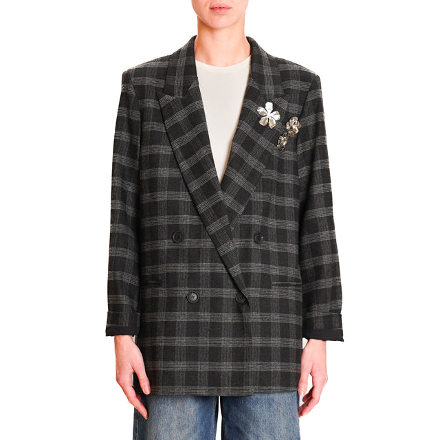 Souvenir-Double-breasted checked jacket with pins - black/anthracite