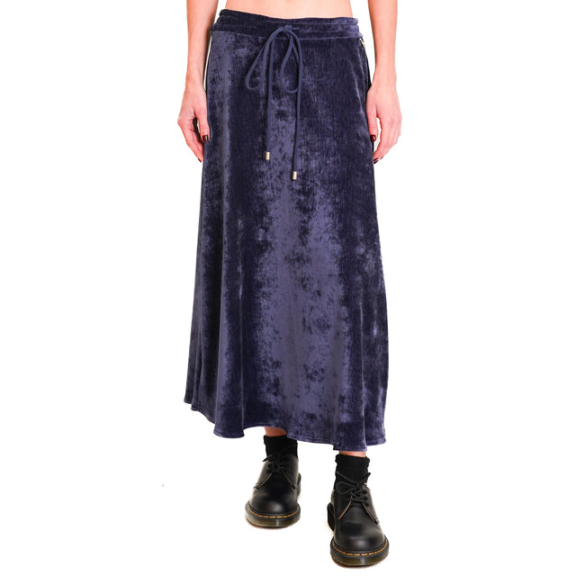 Souvenir-1000 Striped Velvet Skirt with Drawstring - Blue