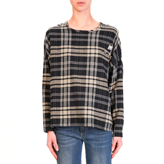 Souvenir-Blusa check con spille - nero/beige