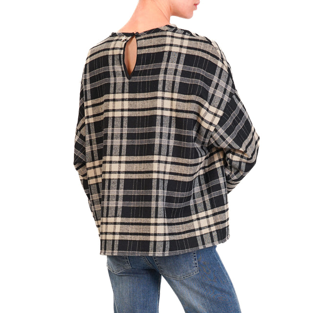 Souvenir-Blusa check con spille - nero/beige