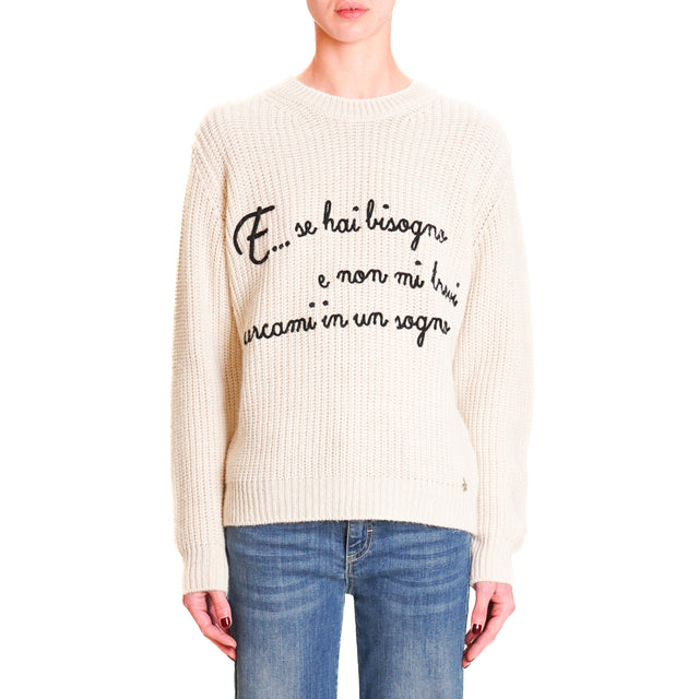 Souvenir-Wool Blend Sweater with Writing - Butter/Black