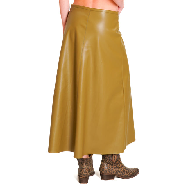 Tension in-Leatherette A-line Skirt - Oil