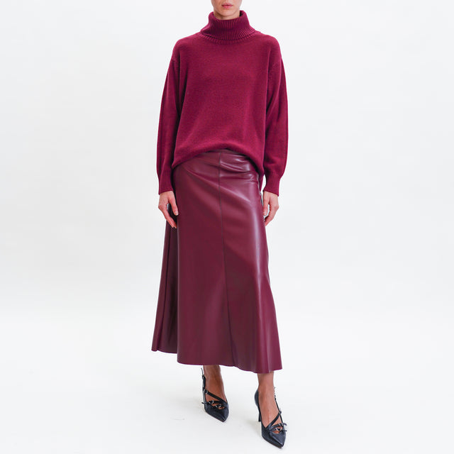 Tension in-Leatherette A-Line Skirt - Bordeaux