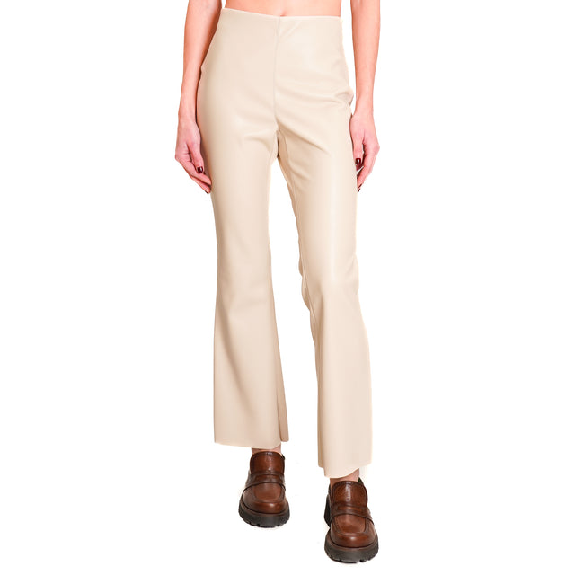 Tension in-Leather-look flared trousers - sand