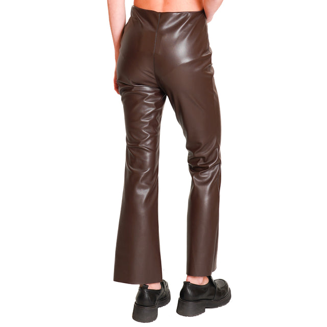 Tension in-Leatherette flared trousers - dark brown