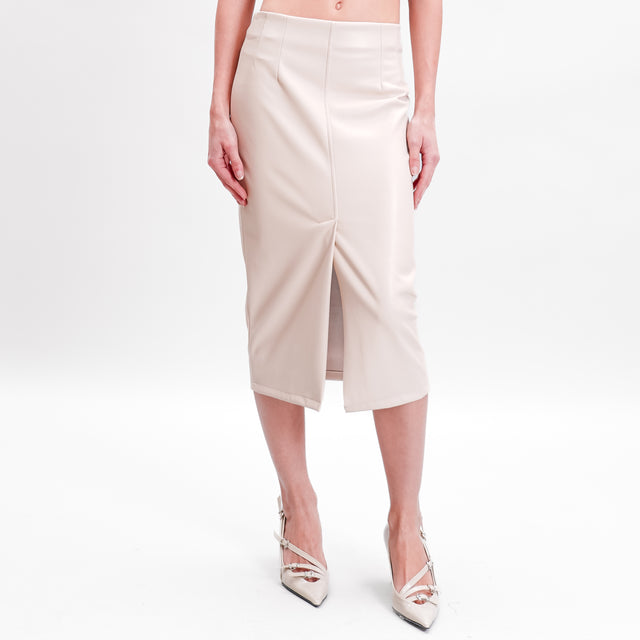 Tension in-Leatherette Skirt Front Slit - sand