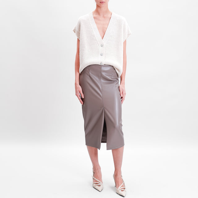 Tension in-Leatherette Skirt Front Slit - Mud